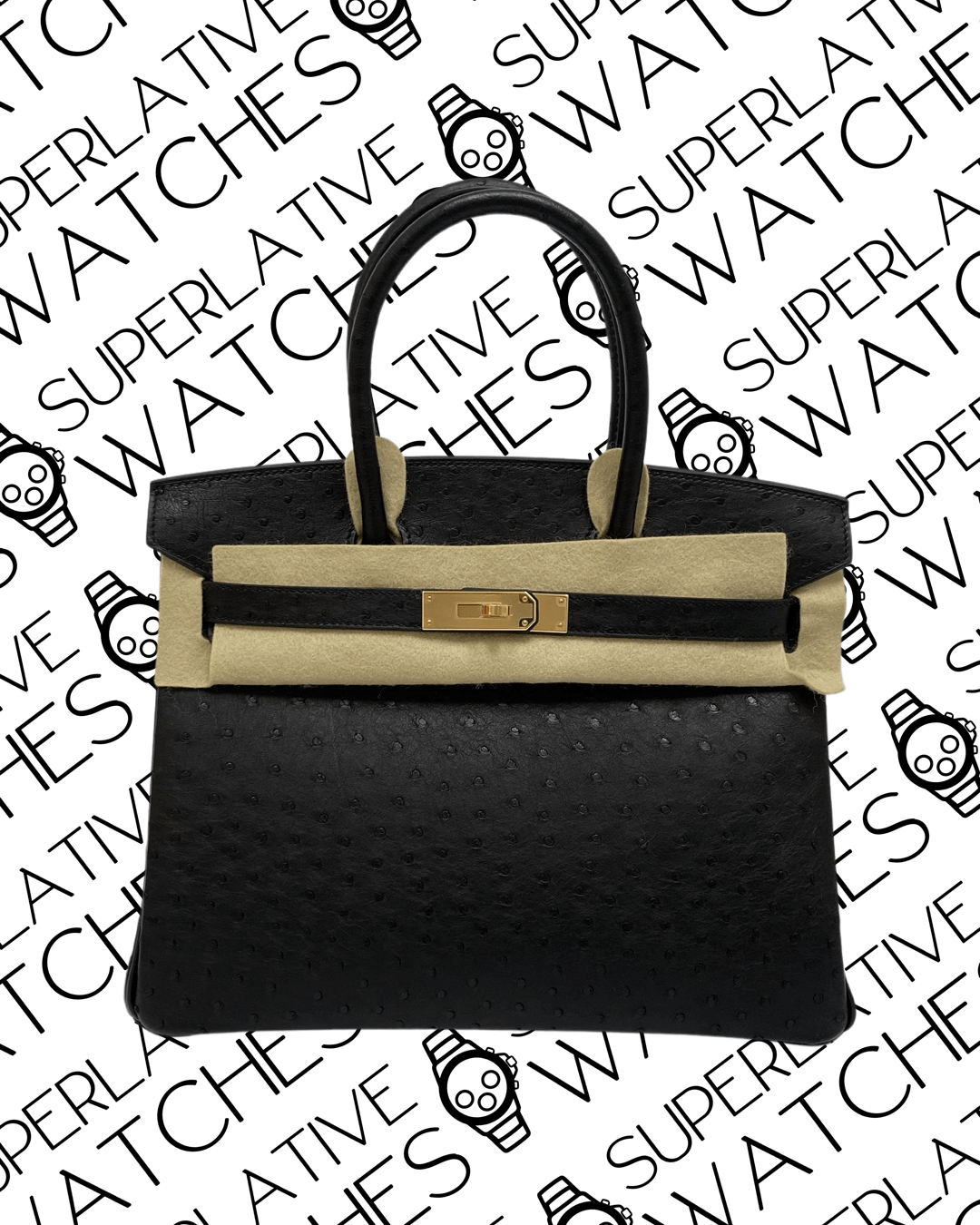 Hermès Birkin 30 piel de Avestruz / Color Negro / Gold Hardware - Imagen 2