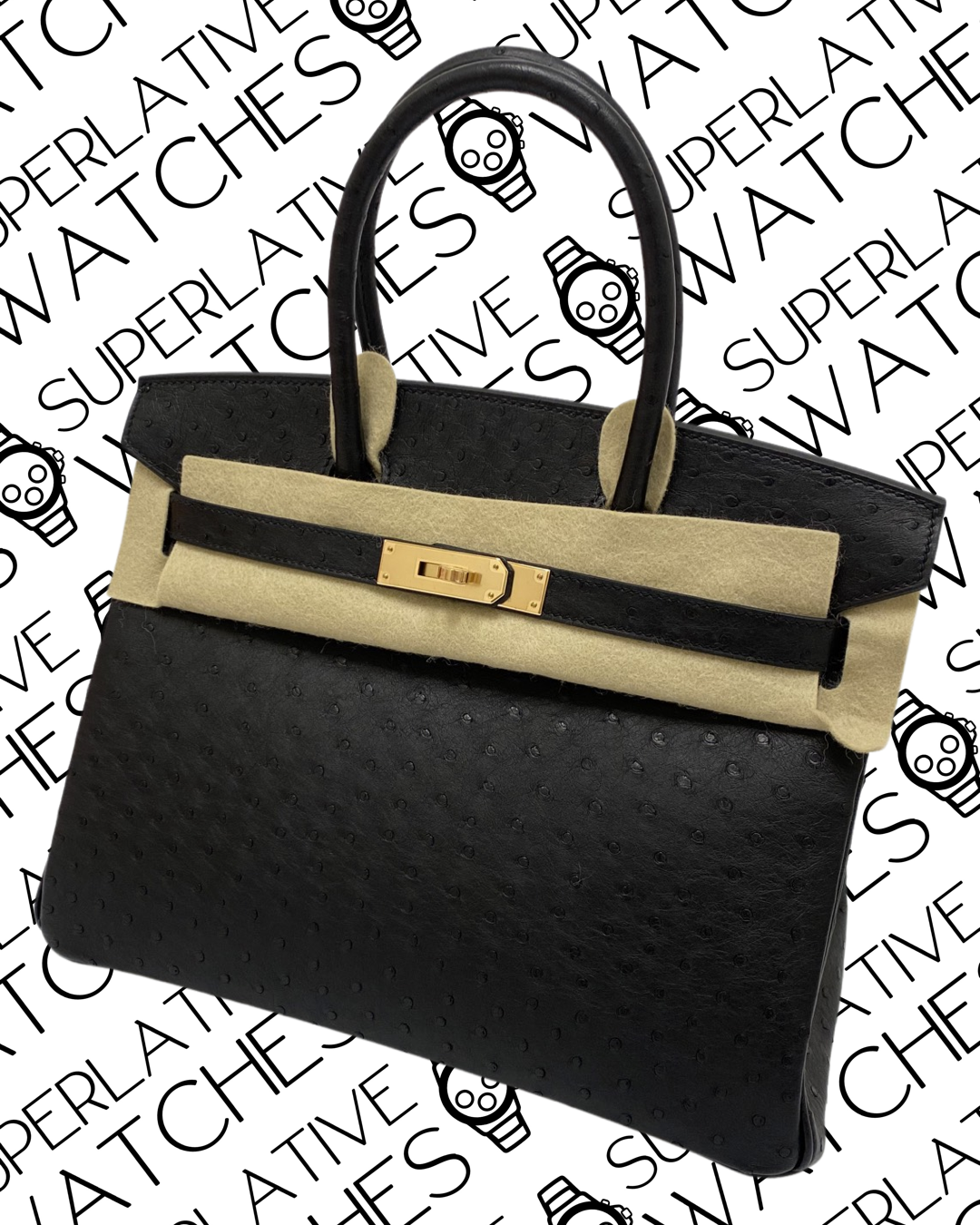 Hermès Birkin 30 piel de Avestruz / Color Negro / Gold Hardware - Imagen 3