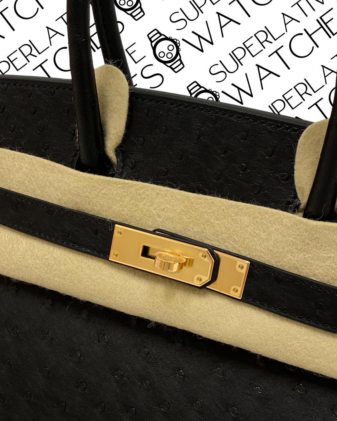 Hermès Birkin 30 piel de Avestruz / Color Negro / Gold Hardware - Imagen 4
