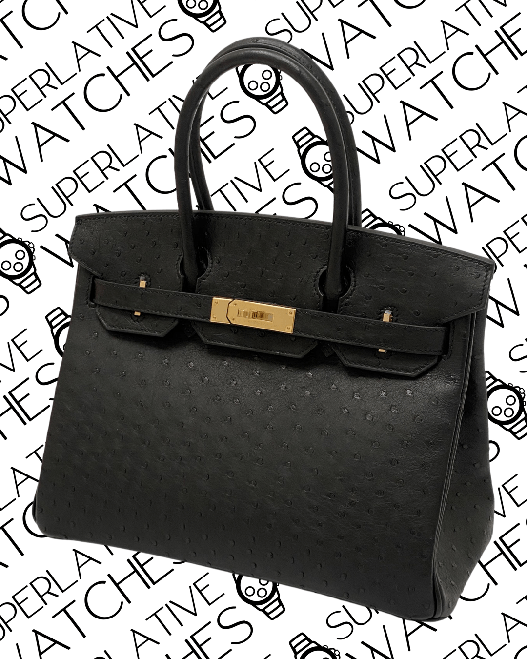 Hermès Birkin 30 piel de Avestruz / Color Negro / Gold Hardware