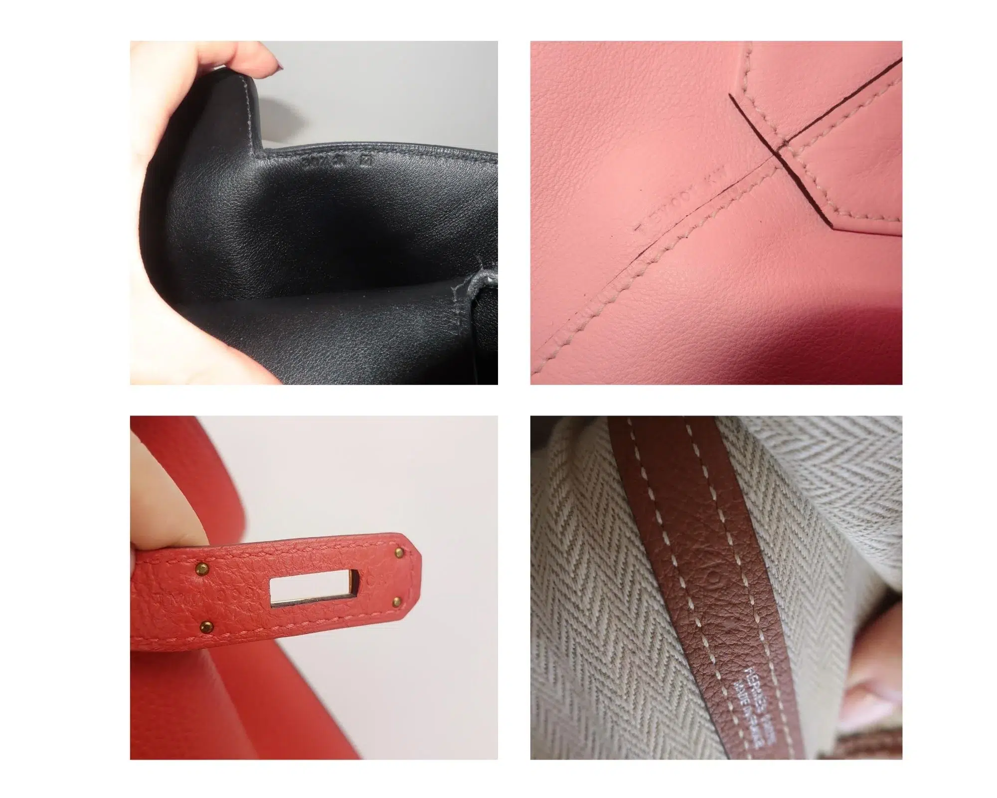 Ubicaciones habituales del sello ciego en bolsos Hermès