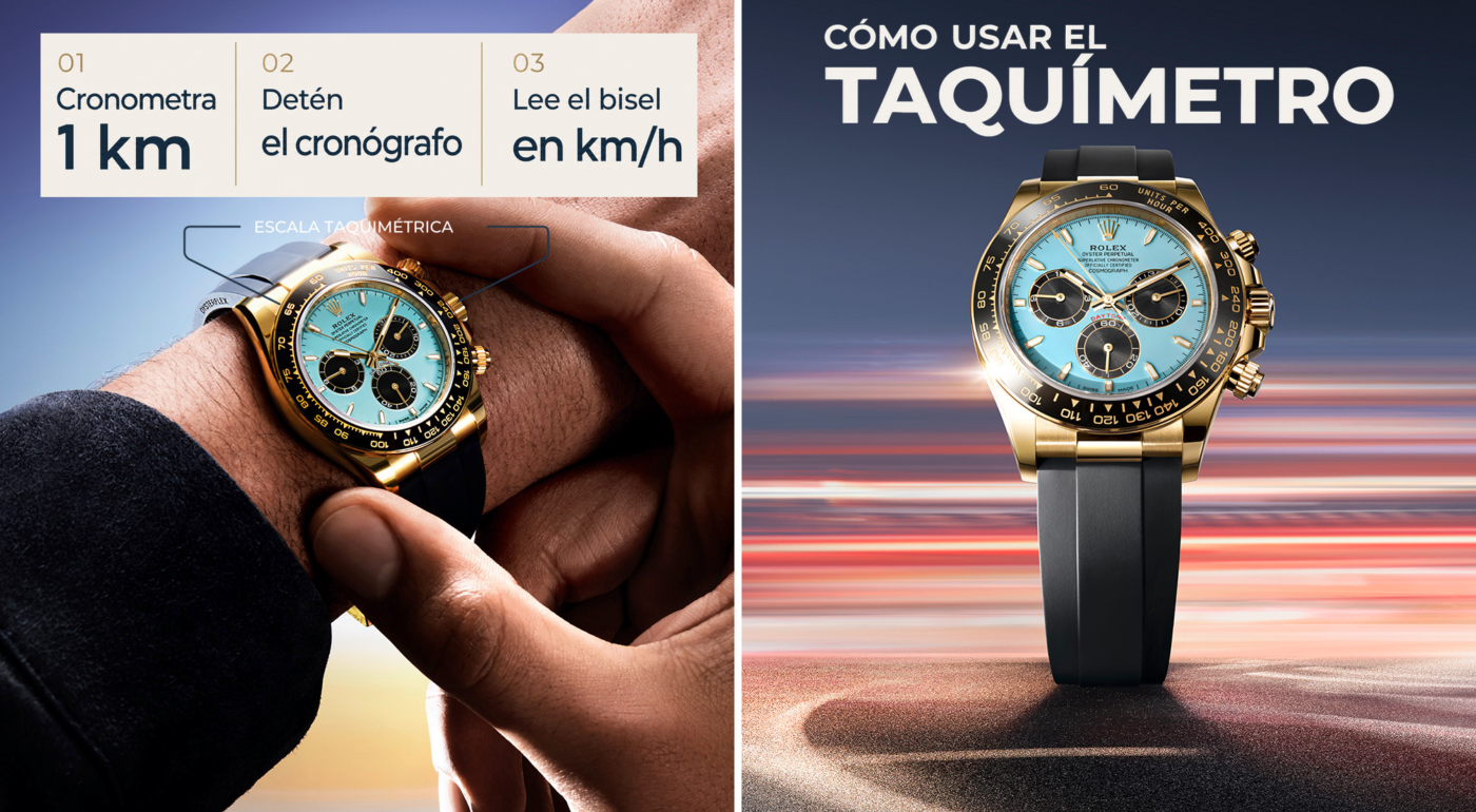 Guía visual para usar el taquímetro de un Rolex Daytona: cronometrar un kilómetro y leer el bisel