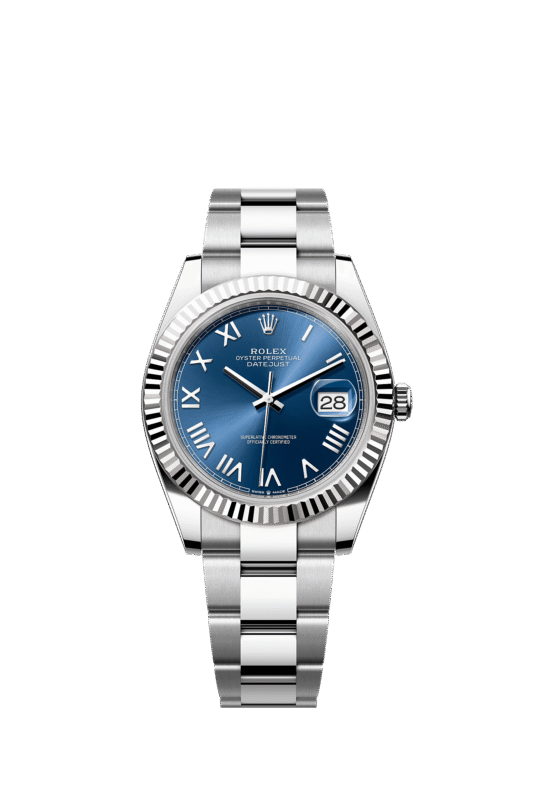 Rolex Datejust de esfera azul y bisel estriado