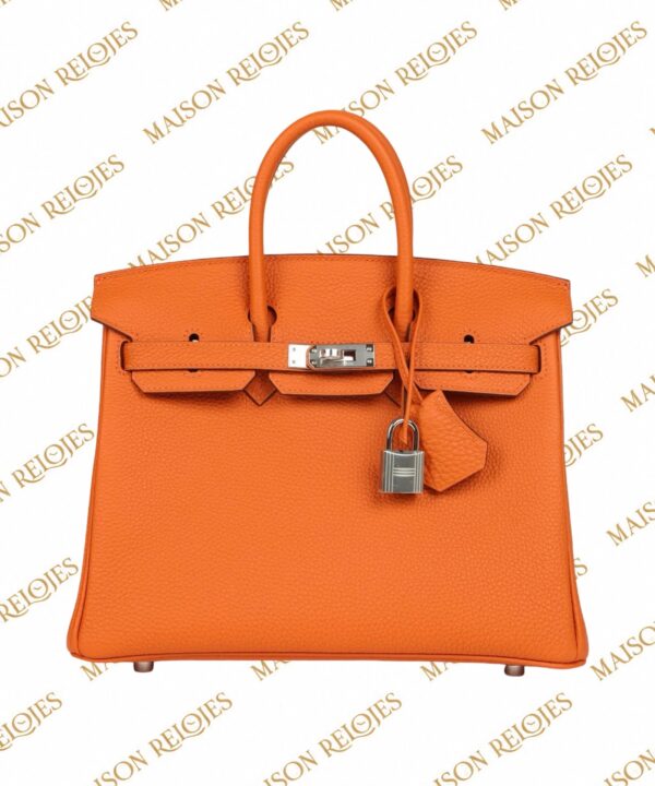 Hermès Birkin 25 Orange Minium en piel Togo con herrajes de paladio PHW — vista frontal