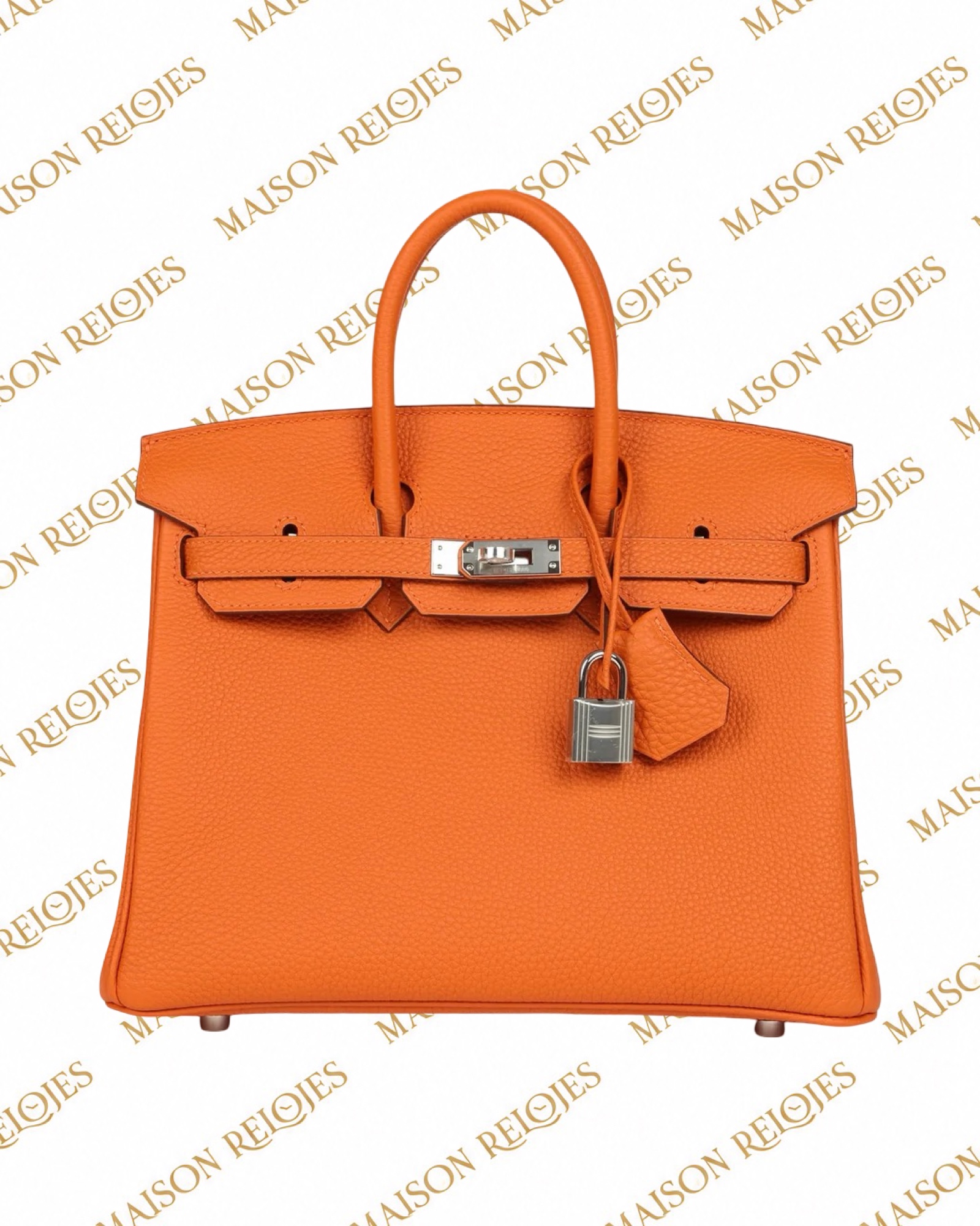 Hermès Birkin 25 Orange Minium en piel Togo con herrajes de paladio PHW — vista frontal