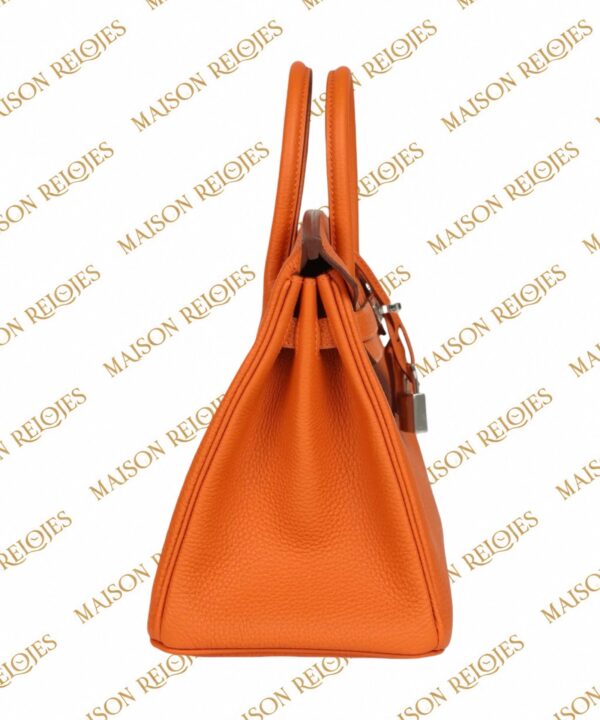 Hermès Birkin 25 Orange Minium en piel Togo con herrajes de paladio PHW — vista lateral
