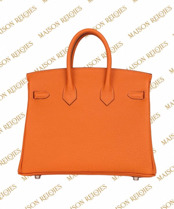 Hermès Birkin 25 Orange Minium en piel Togo con herrajes de paladio PHW — vista trasera