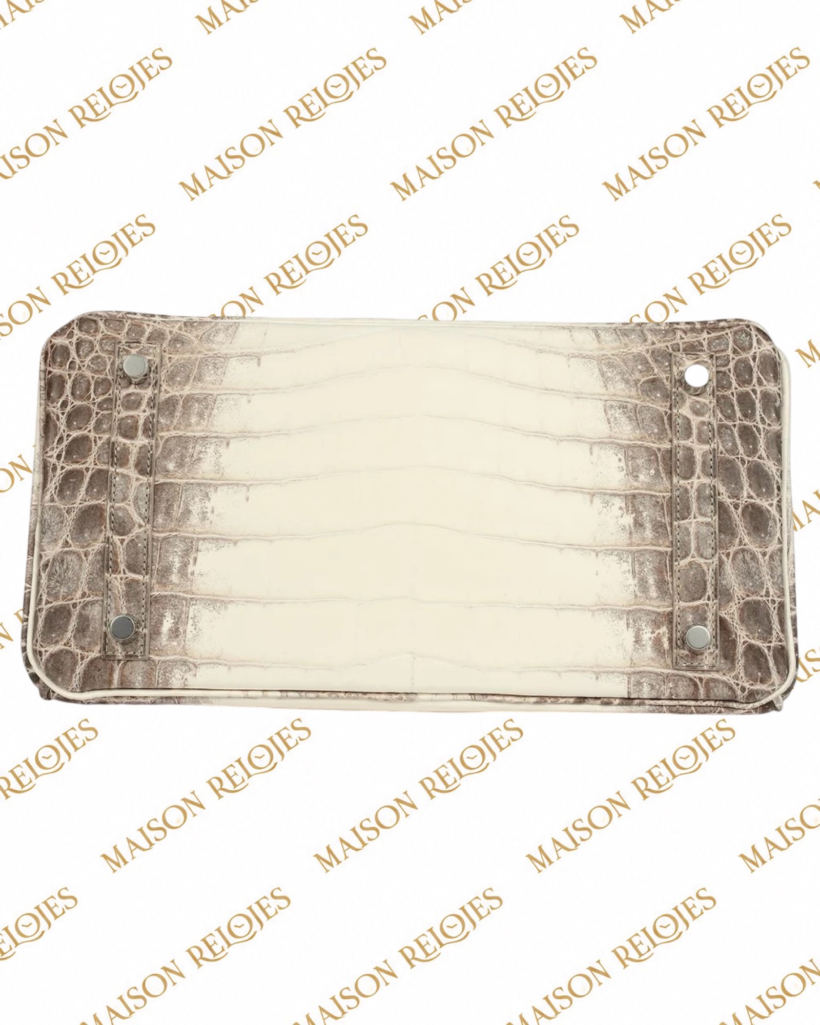 Hermès Birkin 30 Himalaya de cocodrilo Niloticus con herrajes PHW — detalle de la base