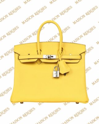 Hermès Birkin 25 Jaune de Naples en piel Novillo con herrajes de paladio — vista frontal