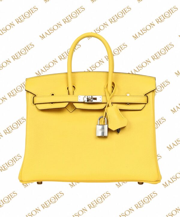 Hermès Birkin 25 Jaune de Naples en piel Novillo con herrajes de paladio — vista frontal