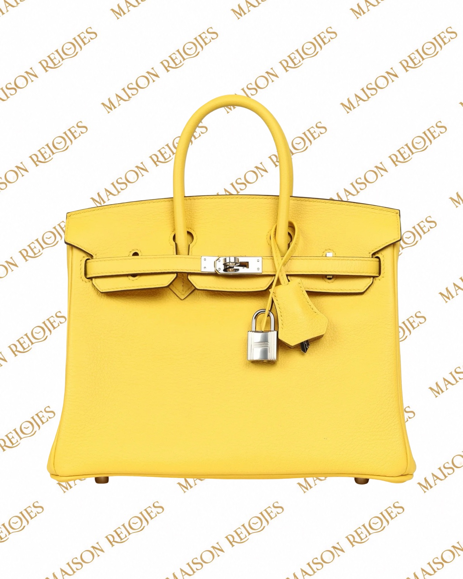 Hermès Birkin 25 Jaune de Naples en piel Novillo con herrajes de paladio — vista frontal
