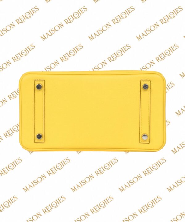 Hermès Birkin 25 Jaune de Naples Novillo PHW — detalle de la base