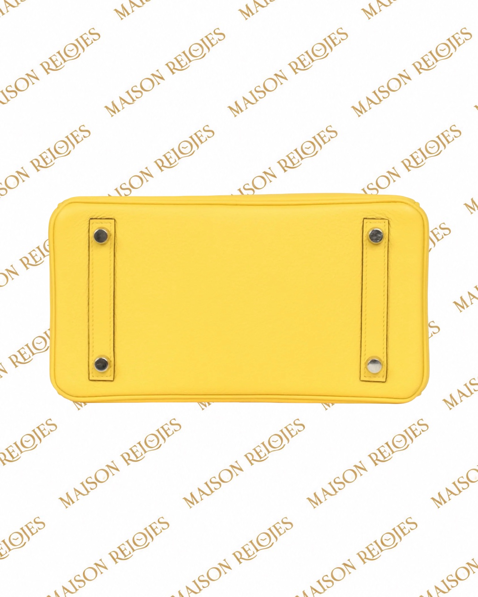 Hermès Birkin 25 Jaune de Naples Novillo PHW — detalle de la base