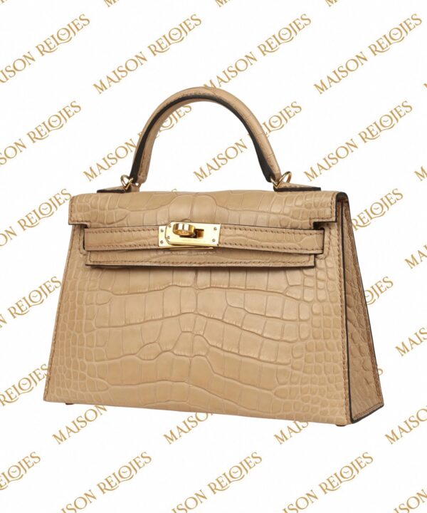Hermès Mini Kelly 20 Sellier / Chai / Aligátor mate / GHW - Imagen 3