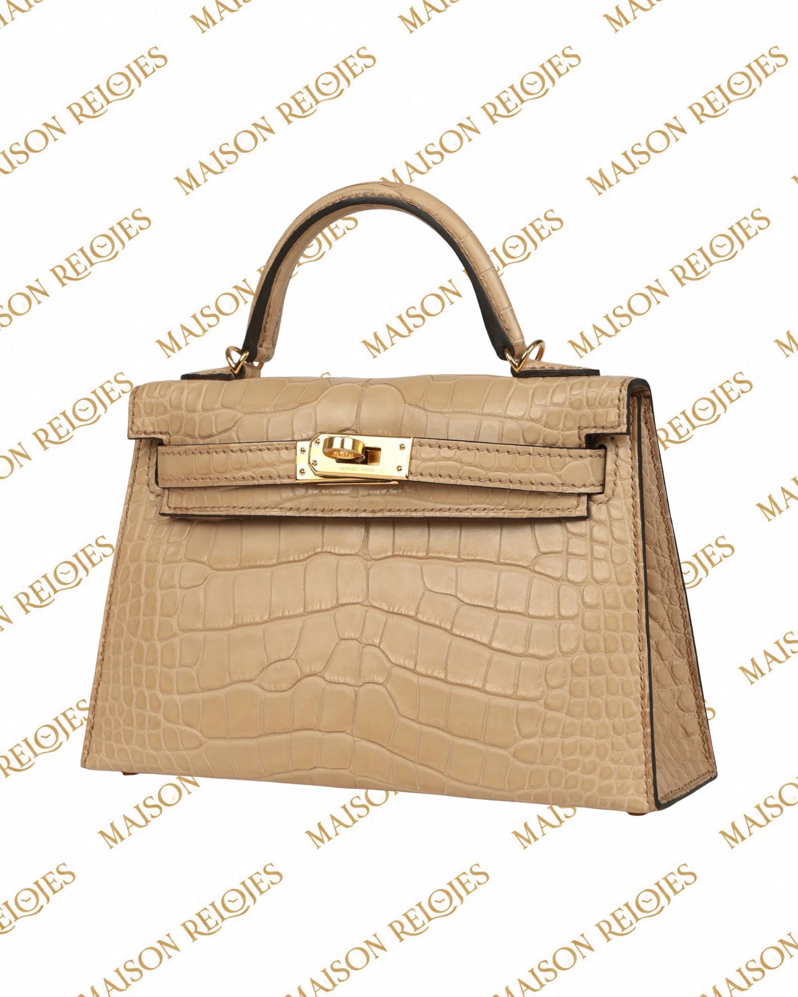 Hermès Mini Kelly 20 Sellier / Chai / Aligátor mate / GHW - Imagen 3