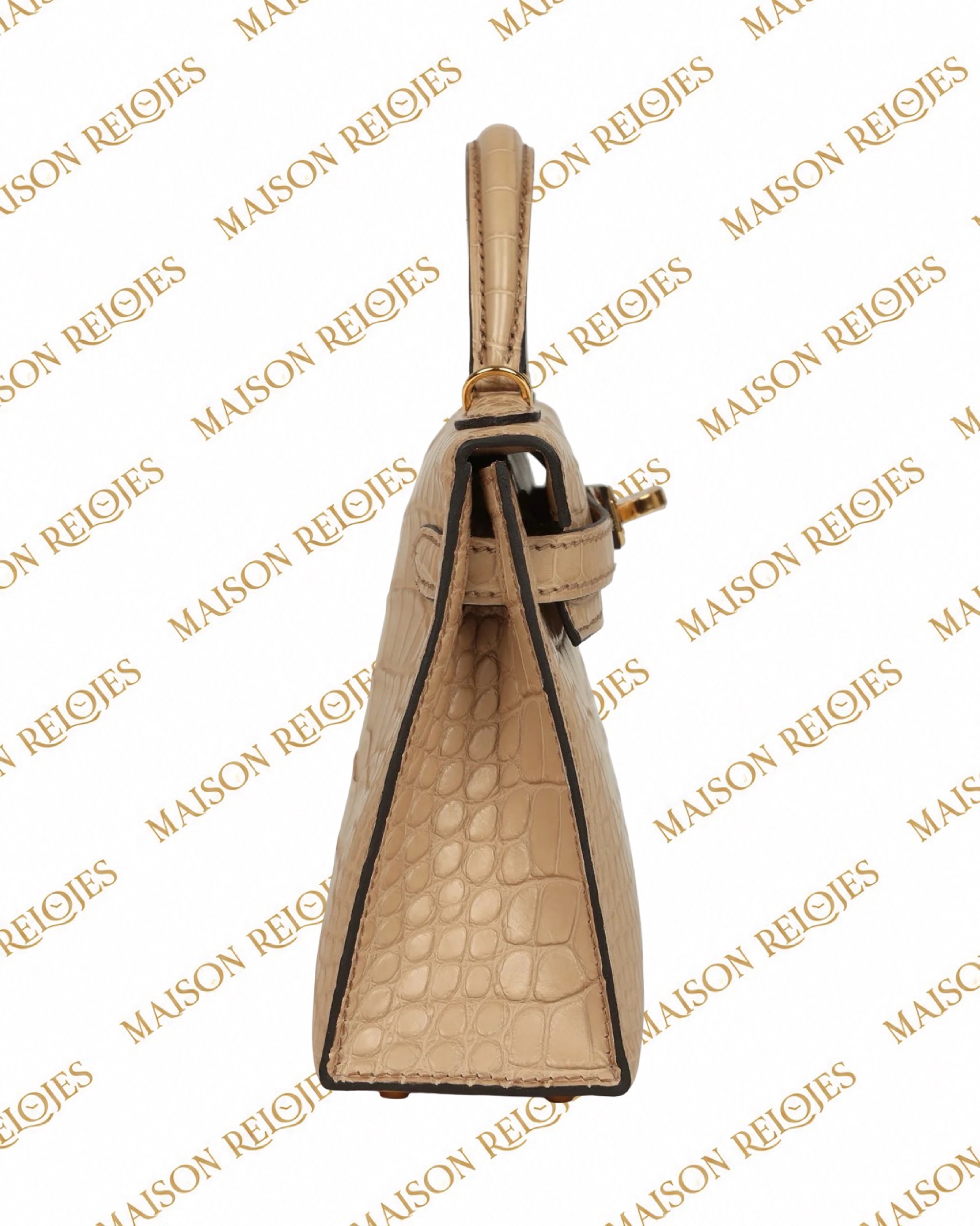 Hermès Mini Kelly 20 Sellier / Chai / Aligátor mate / GHW - Imagen 4