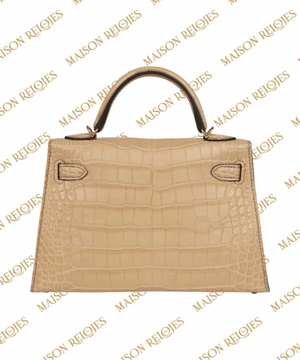 Hermès Mini Kelly 20 Sellier / Chai / Aligátor mate / GHW - Imagen 5