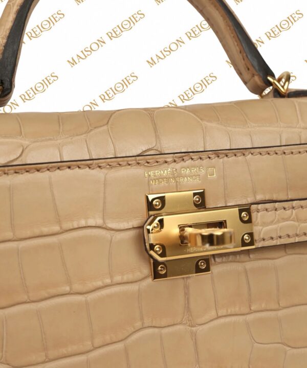 Hermès Mini Kelly 20 Sellier / Chai / Aligátor mate / GHW - Imagen 7