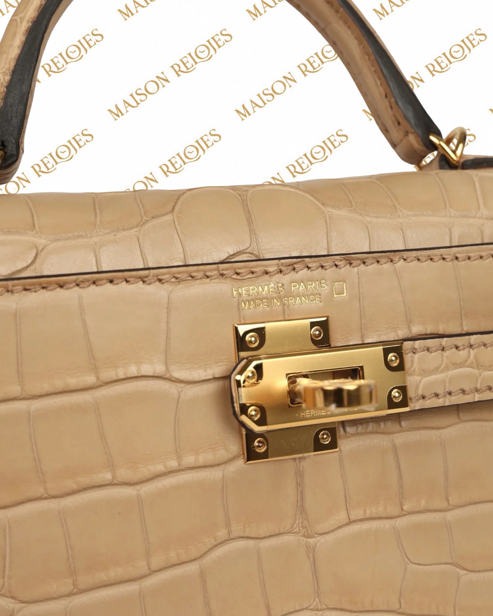 Hermès Mini Kelly 20 Sellier / Chai / Aligátor mate / GHW - Imagen 7