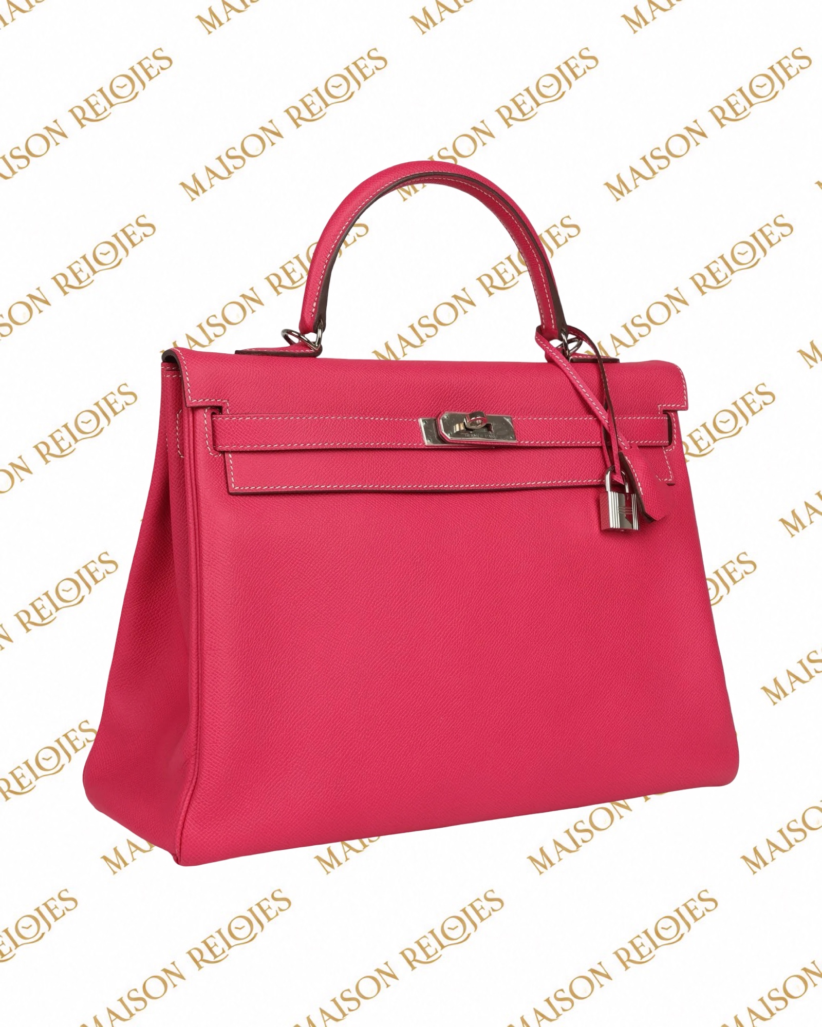 Hermès Candy Kelly 35 Retourne Rose Tyrien en piel Epsom con herrajes de paladio PHW Pre-Owned — vista tres cuartos izquierda