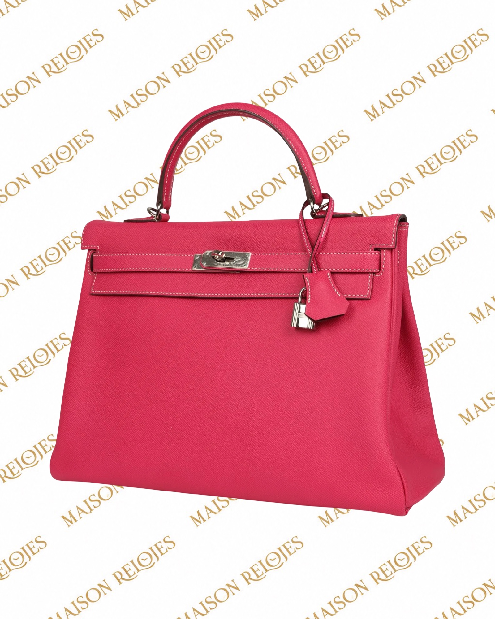 Hermès Candy Kelly 35 Retourne Rose Tyrien en piel Epsom con herrajes de paladio PHW Pre-Owned — vista tres cuartos derecha