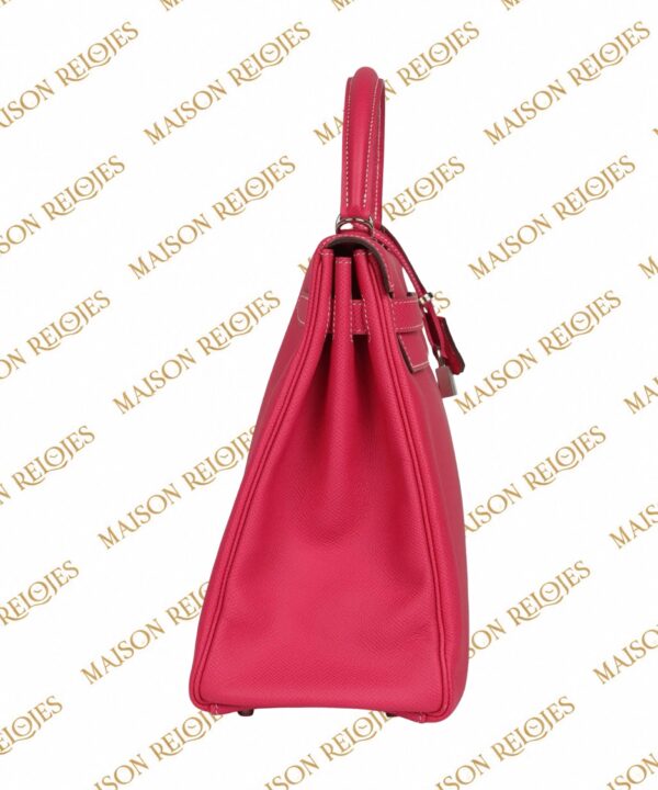 Hermès Candy Kelly 35 Retourne Rose Tyrien en piel Epsom con herrajes de paladio PHW Pre-Owned — vista lateral