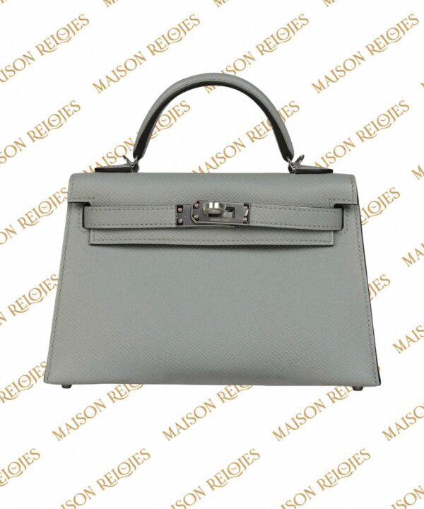 Hermès Mini Kelly 20 Sellier Bleu Glacier en piel Epsom con herrajes de paladio PHW — vista frontal