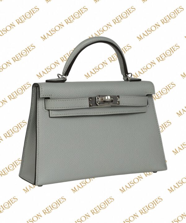 Hermès Mini Kelly 20 Sellier Bleu Glacier en piel Epsom con herrajes de paladio PHW — vista tres cuartos izquierda