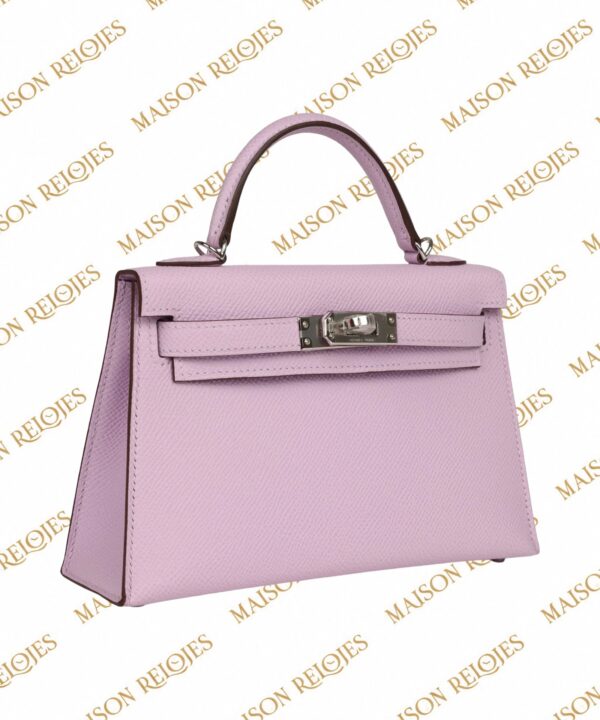 Hermès Mini Kelly 20 Sellier Guimauve en piel Epsom con herrajes de paladio PHW — vista tres cuartos izquierda