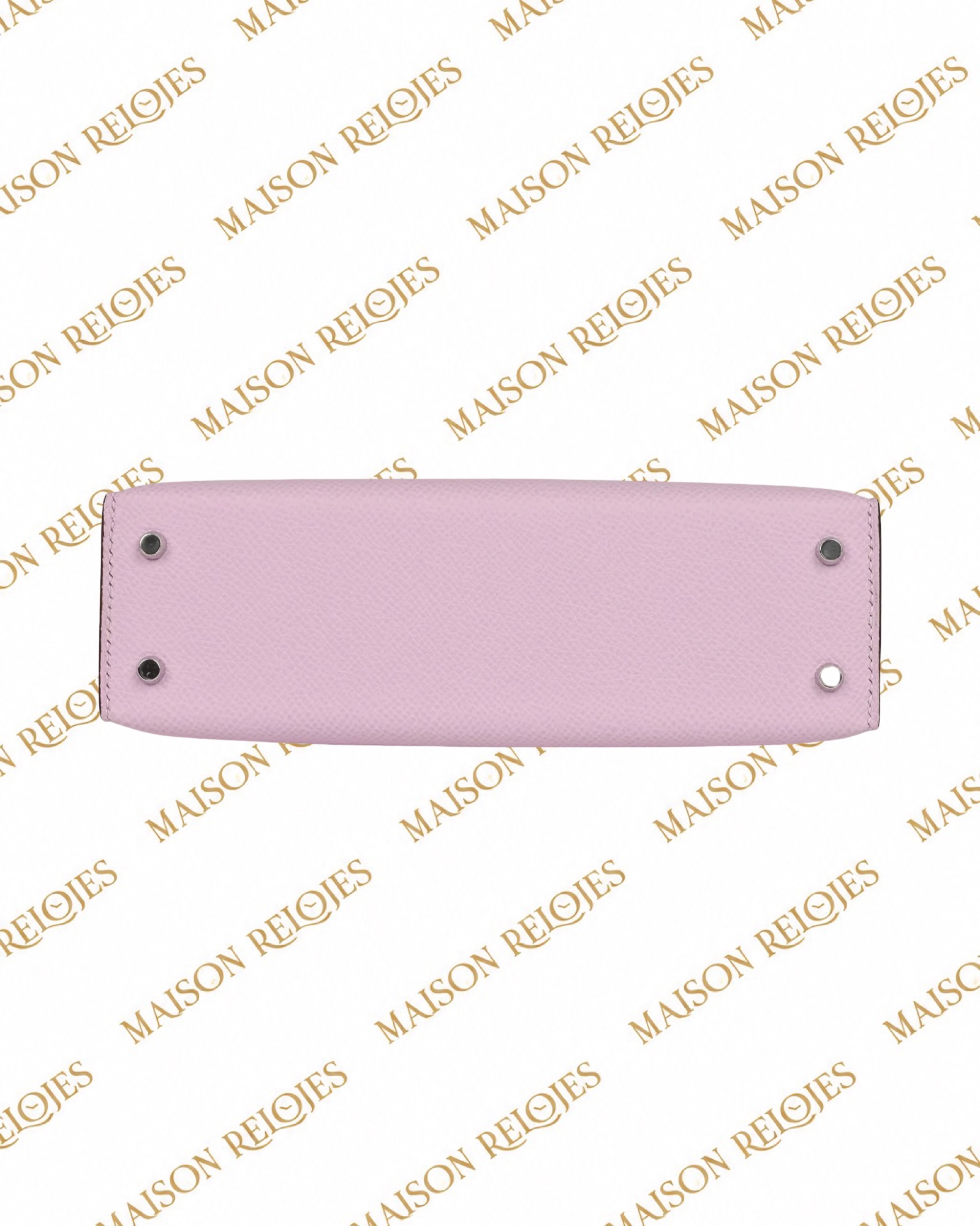 Hermès Mini Kelly 20 Sellier Guimauve en piel Epsom con herrajes de paladio PHW — detalle de la base