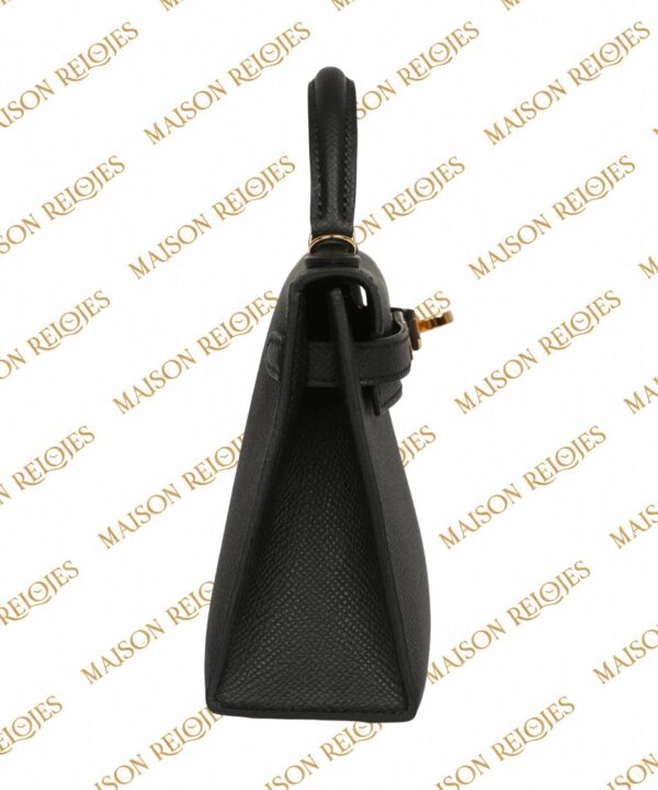 Hermès Mini Kelly 20 Sellier Black en piel Epsom con herrajes dorados GHW — vista lateral