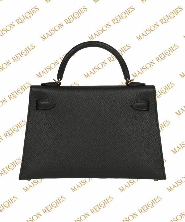 Hermès Mini Kelly 20 Sellier Black en piel Epsom con herrajes dorados GHW — vista trasera