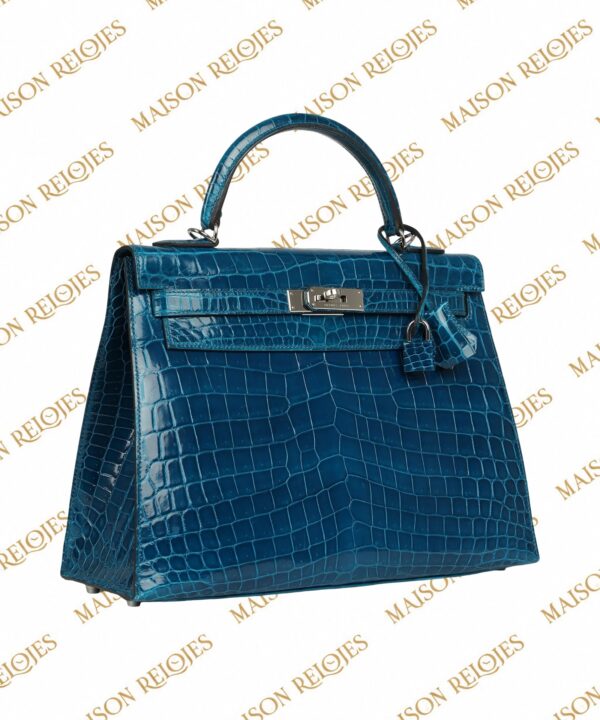 Alternative view of Hermès Kelly 32 Sellier / Bleu Izmir / Cocodrilo Niloticus brillante / PHW