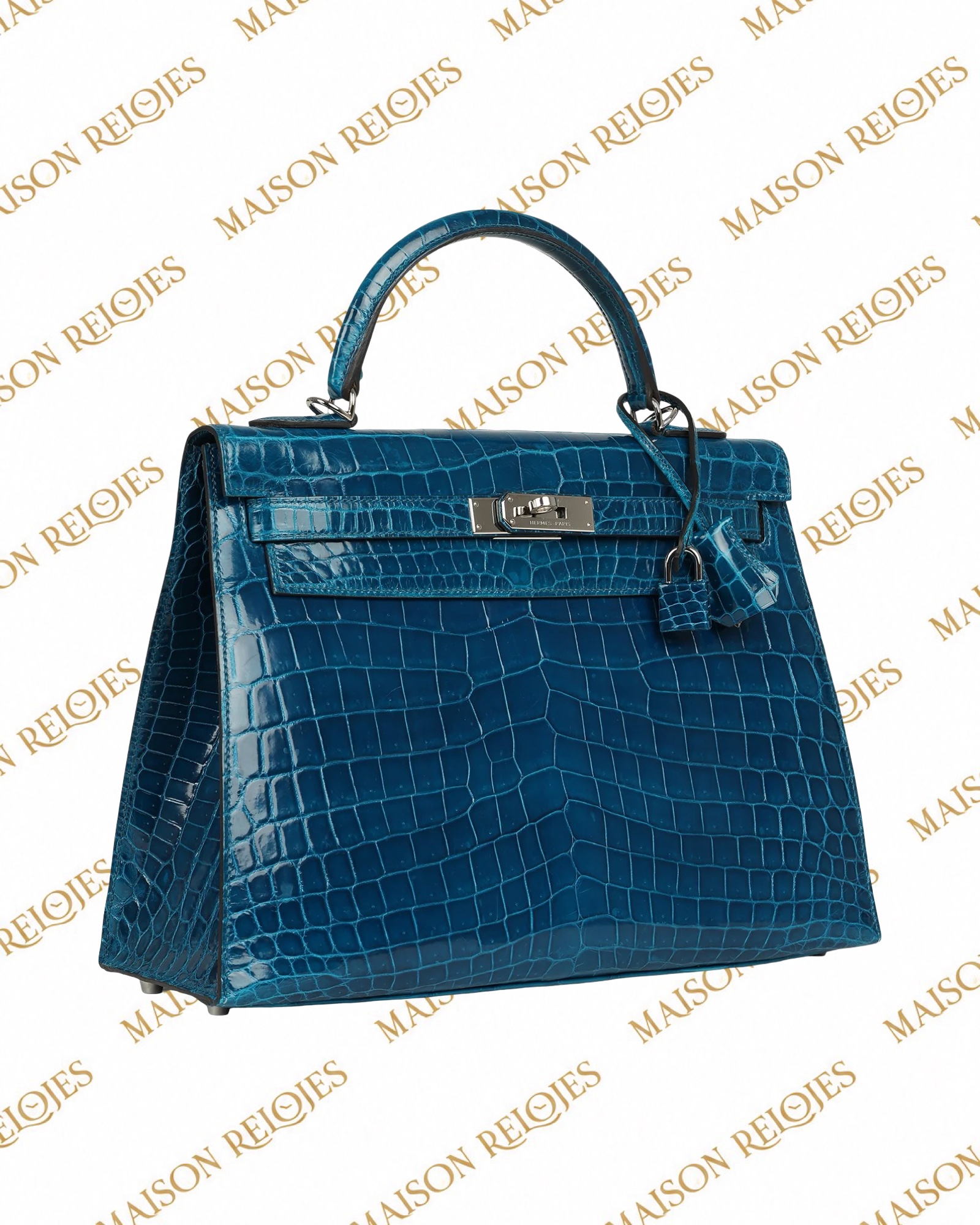 Hermès Kelly 32 Sellier / Bleu Izmir / Cocodrilo Niloticus brillante / PHW - Imagen 2