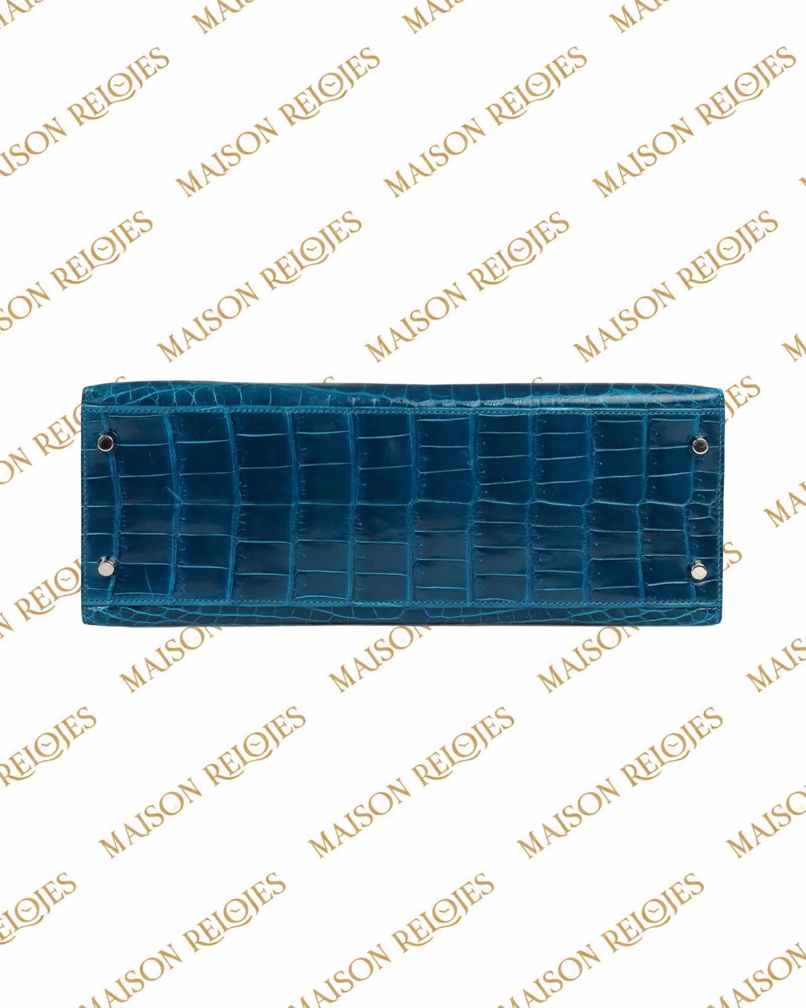 Hermès Kelly 32 Sellier / Bleu Izmir / Cocodrilo Niloticus brillante / PHW - Imagen 6