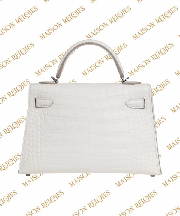 Hermès Mini Kelly 20 Crème Chantilly en aligátor mate con herrajes PHW — vista trasera