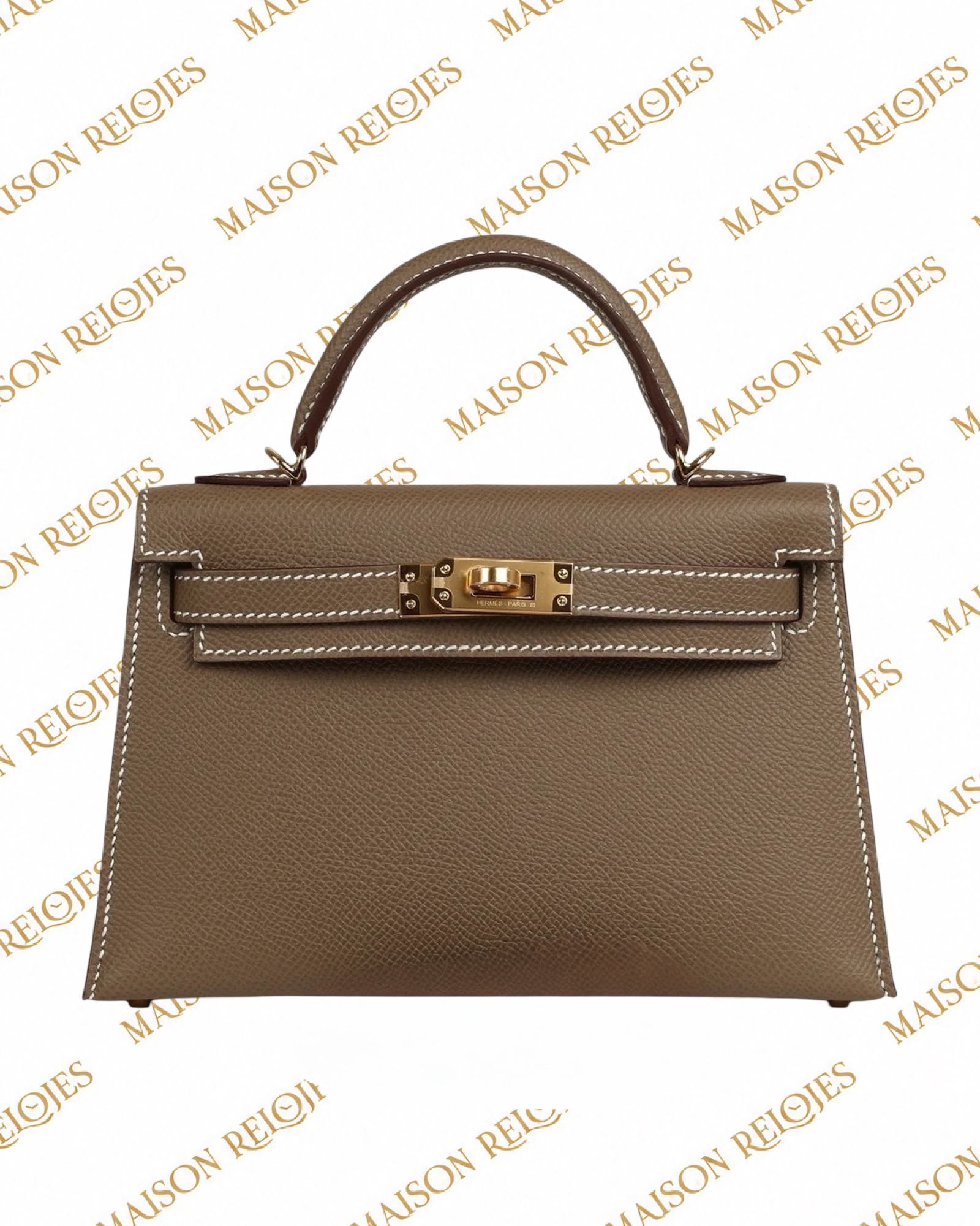 Hermès Mini Kelly 20 Sellier · Étoupe · Epsom · GHW — vista frontal