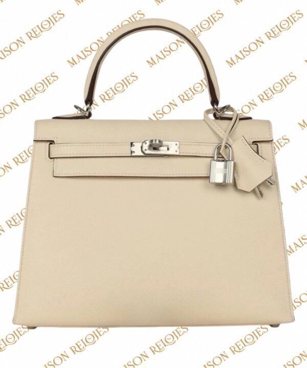 Hermès Kelly 28 Sellier Nata en piel Epsom con herrajes de paladio PHW — vista frontal