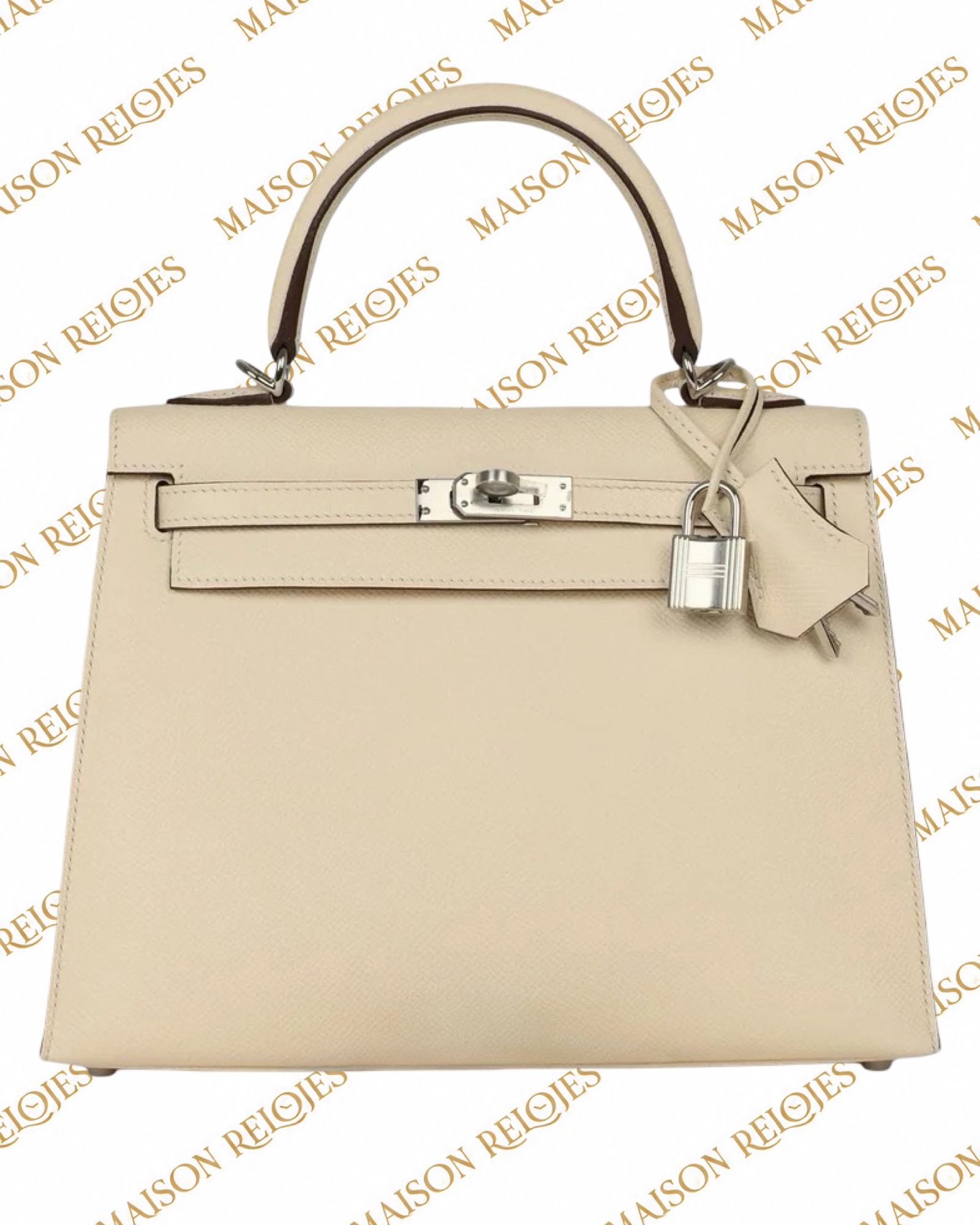 Hermès Kelly 28 Sellier Nata en piel Epsom con herrajes de paladio PHW — vista frontal