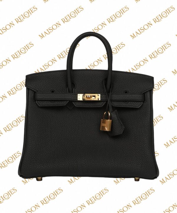 Hermès Birkin 25 Black en piel Togo con herrajes Dorados (GHW): vista frontal