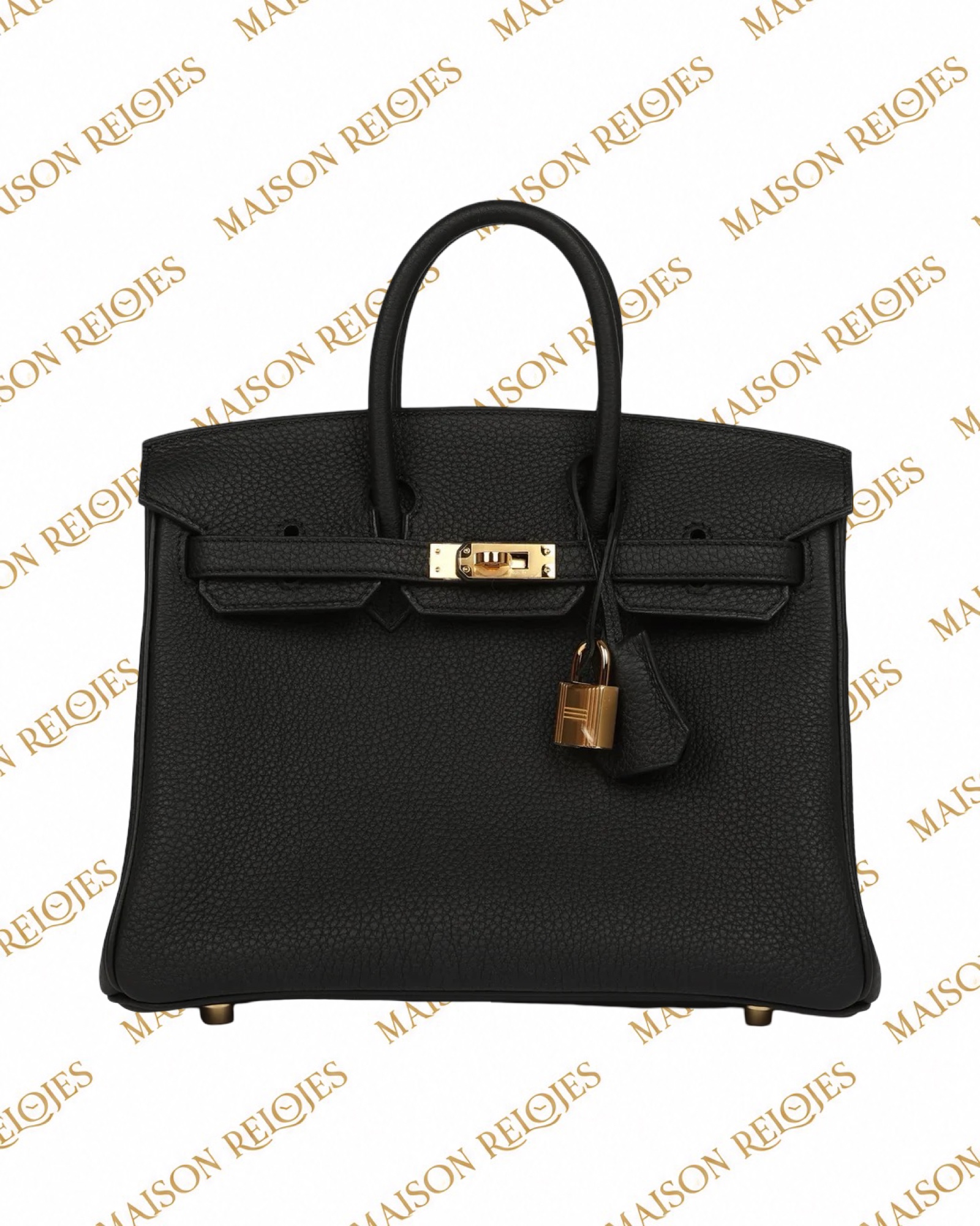 Hermès Birkin 25 Black en piel Togo con herrajes Dorados (GHW): vista frontal