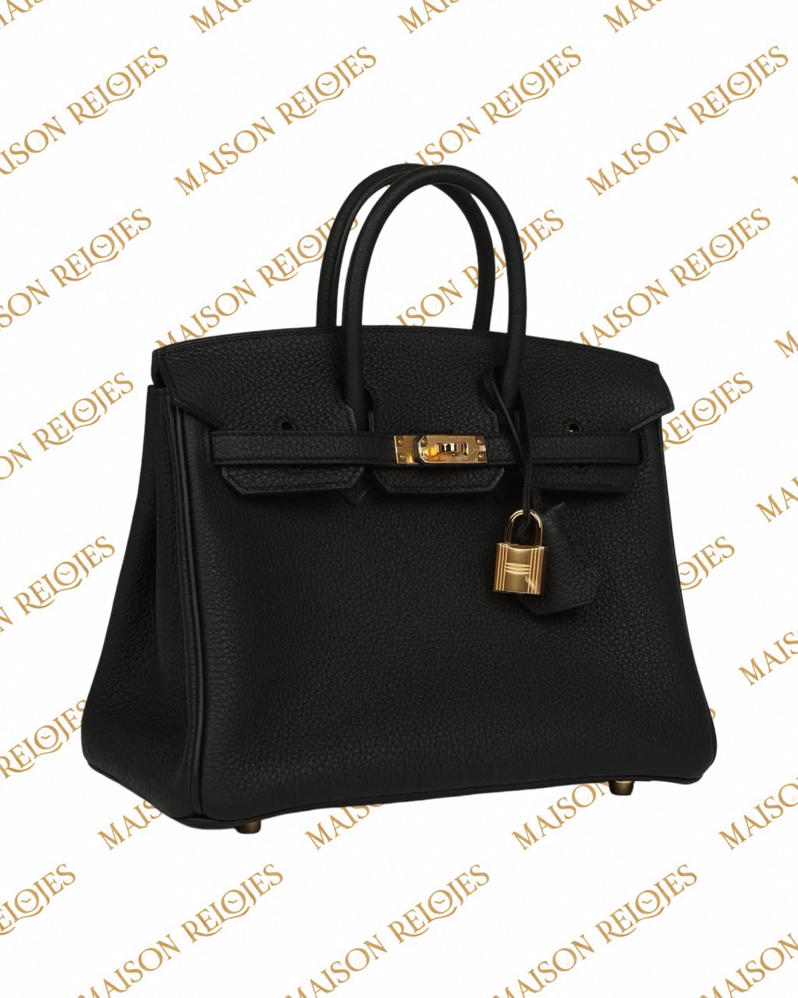 Hermès Birkin 25 Black en piel Togo con herrajes Dorados (GHW): vista en tres cuartos izquierda