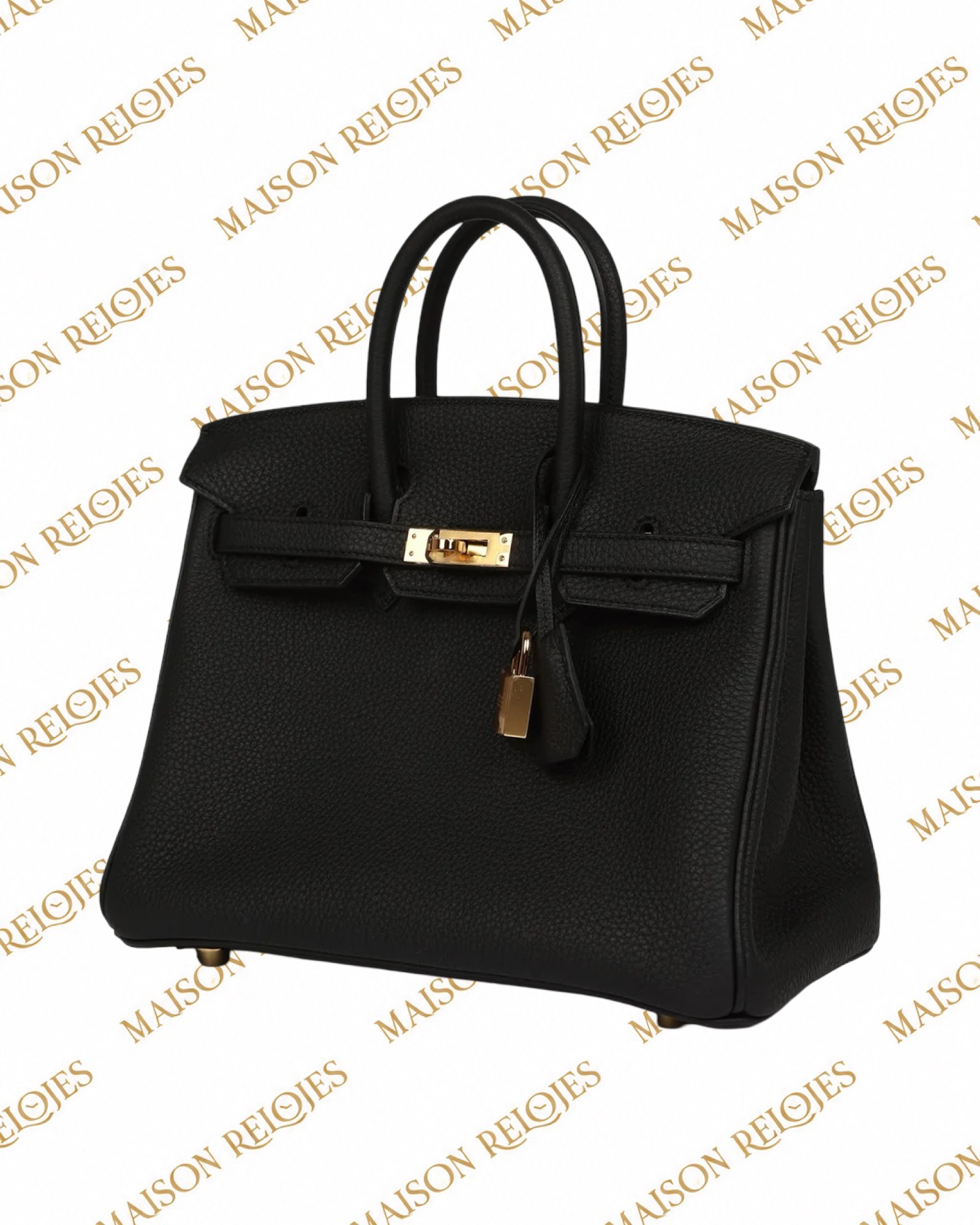 Hermès Birkin 25 Black en piel Togo con herrajes Dorados (GHW): vista en tres cuartos derecha