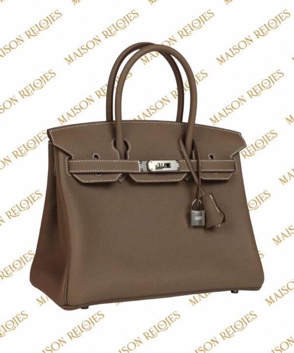 Hermès Birkin 25 Étoupe en piel Togo con herrajes Paladio (PHW): vista en tres cuartos izquierda