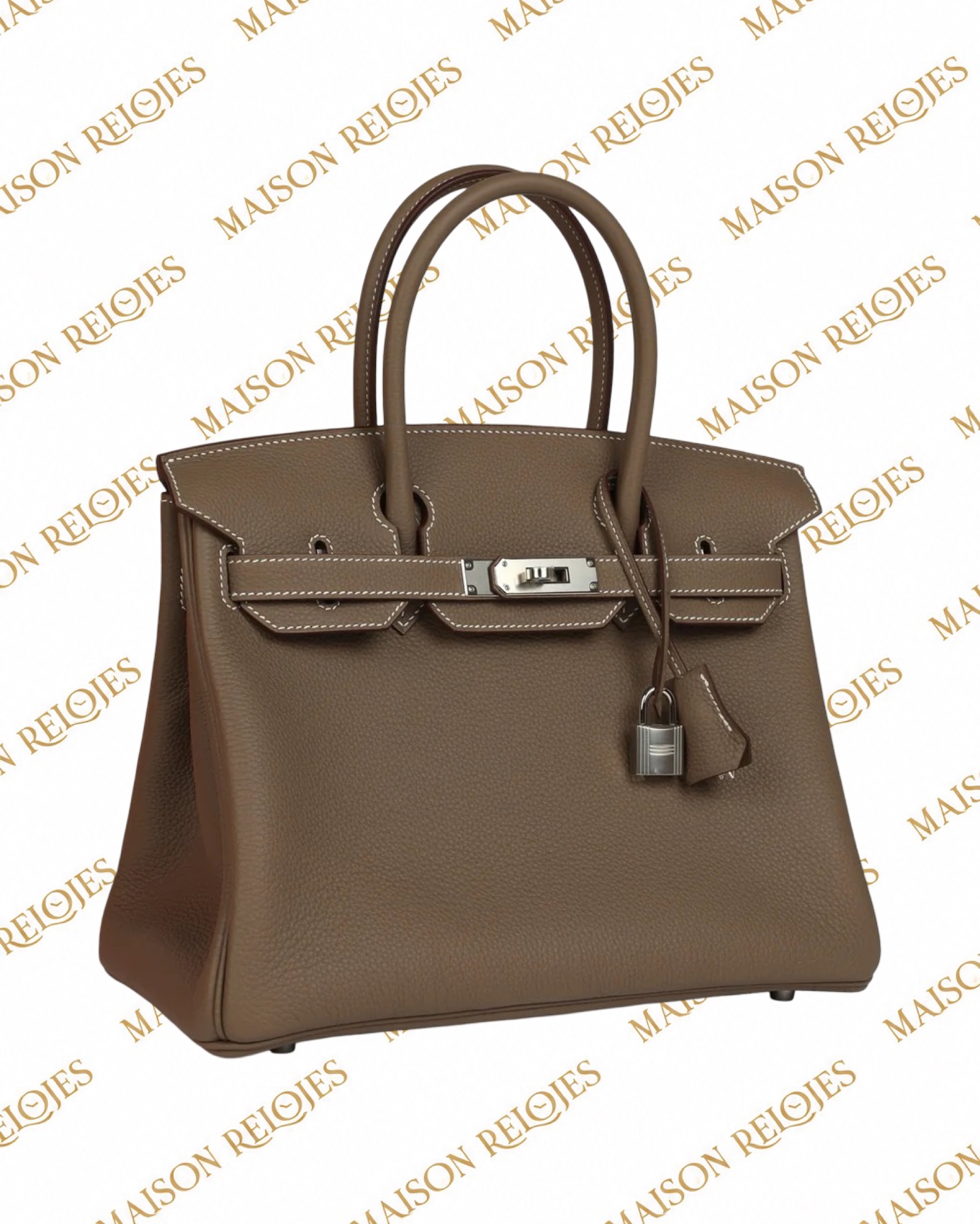 Hermès Birkin 25 Étoupe en piel Togo con herrajes Paladio (PHW): vista en tres cuartos izquierda