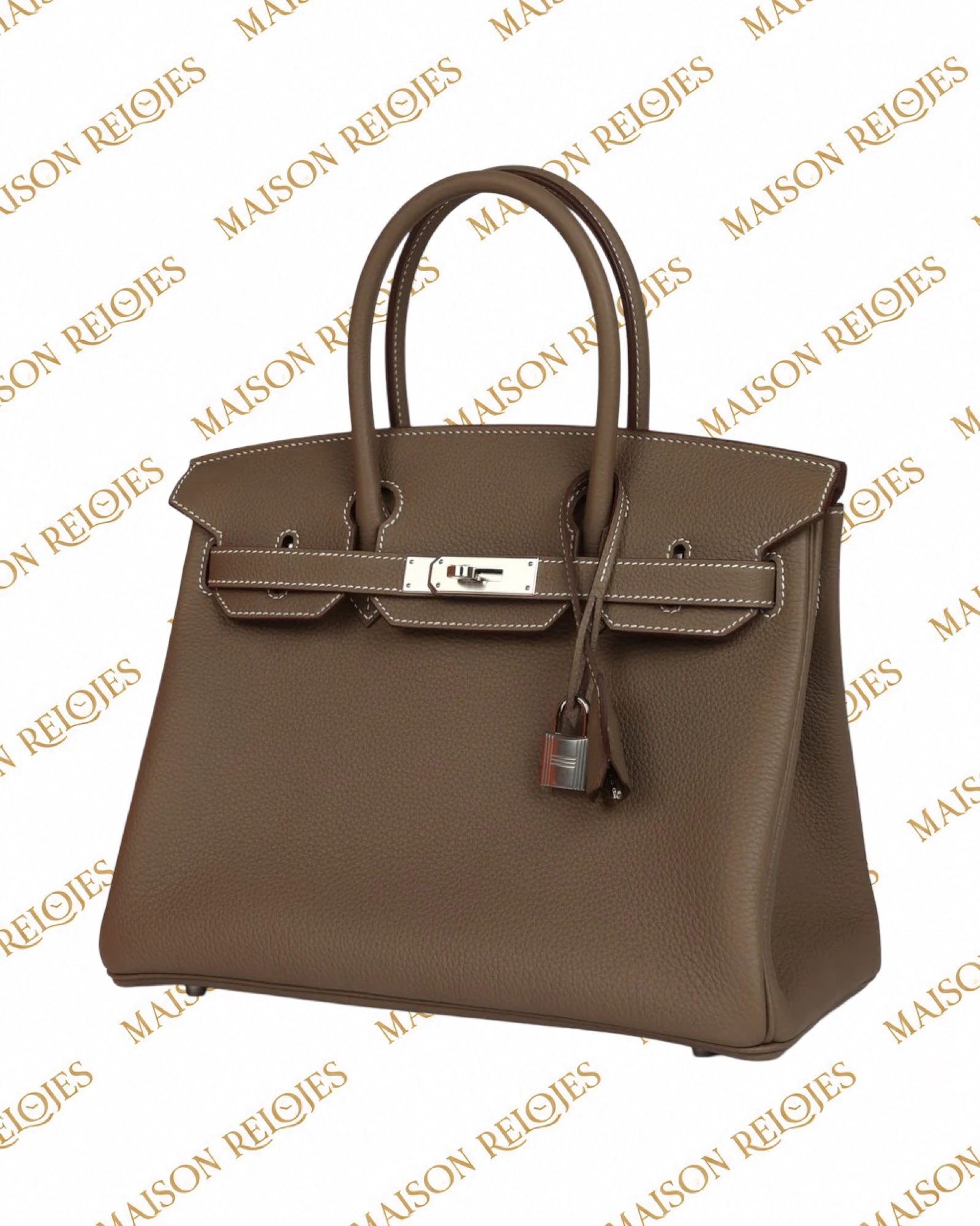 Hermès Birkin 25 Étoupe en piel Togo con herrajes Paladio (PHW): vista en tres cuartos derecha