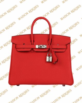 Hermès Birkin 25 Rouge Pivoine en piel Togo con herrajes Palladium: vista frontal