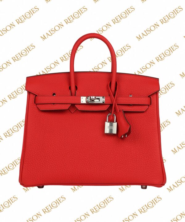 Hermès Birkin 25 Rouge Pivoine en piel Togo con herrajes Palladium: vista frontal