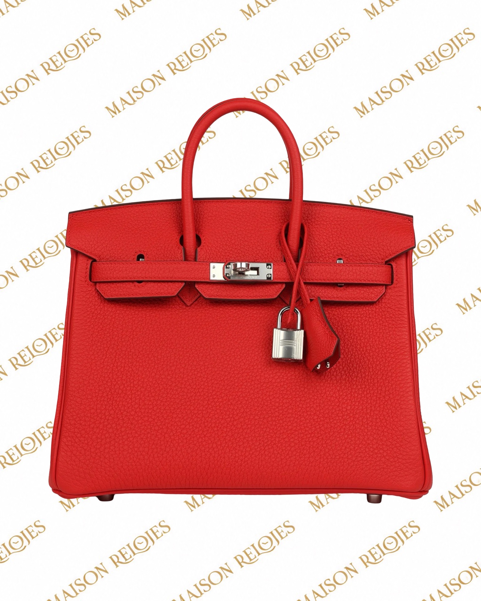 Hermès Birkin 25 Rouge Pivoine en piel Togo con herrajes Palladium: vista frontal