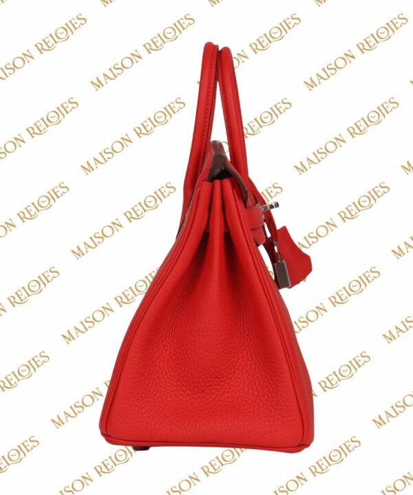 Hermès Birkin 25 Rouge Pivoine en piel Togo con herrajes Palladium: vista lateral
